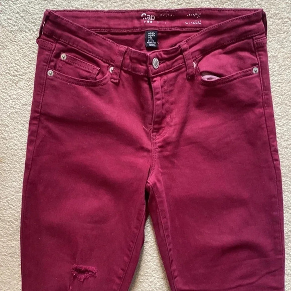 Gap skinny jeans size 4 denim maroon ripped size 27 - Picture 2 of 5